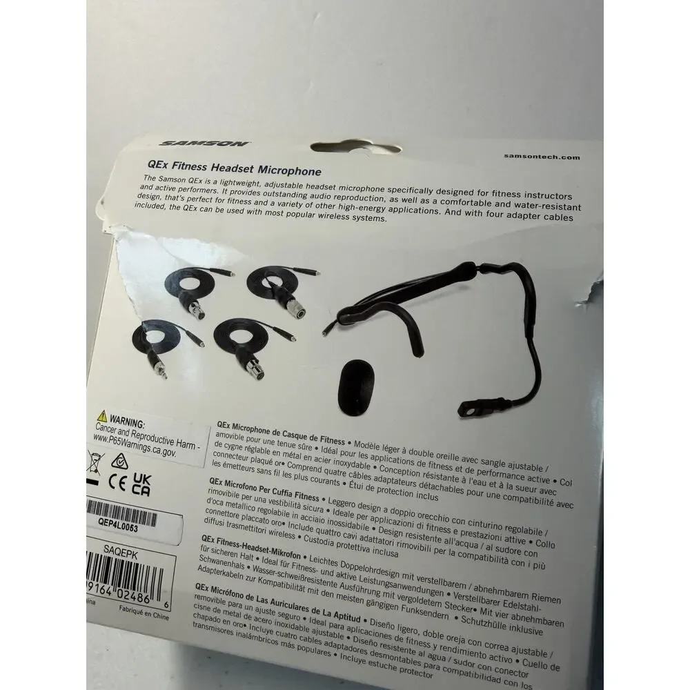 Samson QEX Fitness Headset Microphone, Black- BRAND NEW- OPEN BOX
